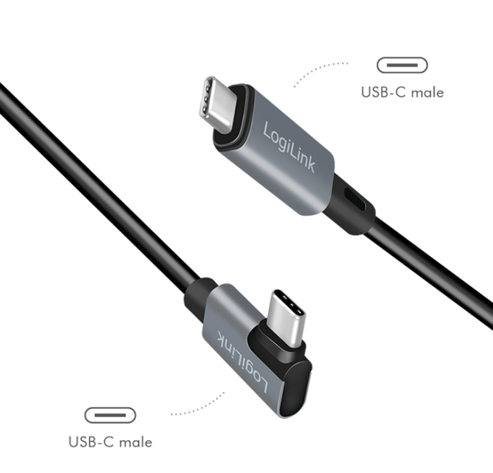 Cavo HighSpeed E-mark PD USB-C™ Maschio Angolato/USB-C™ Maschio Dritto 2m Nero LOGILINK - immagine 4