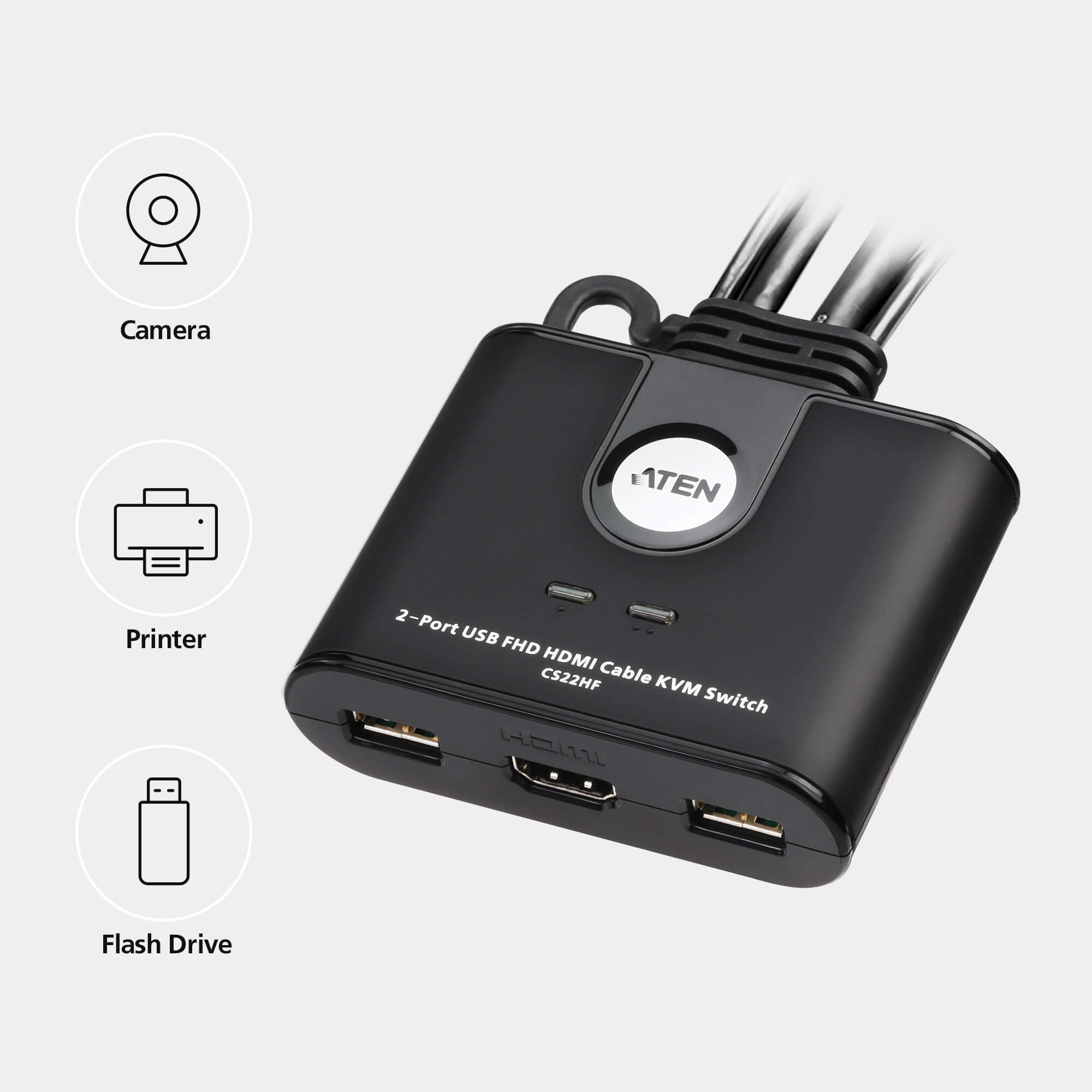 Switch KVM Cablato HDMI FHD USB a 2 porte, CS22HF ATEN - immagine 4