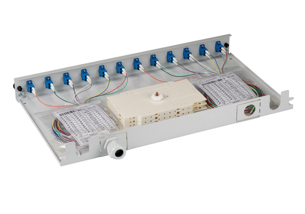 Cassetto Ottico 19'' Assemblato con 12 Bussole e 24 Pigtails LC Duplex Monomodale OS2 OEM - immagine 3