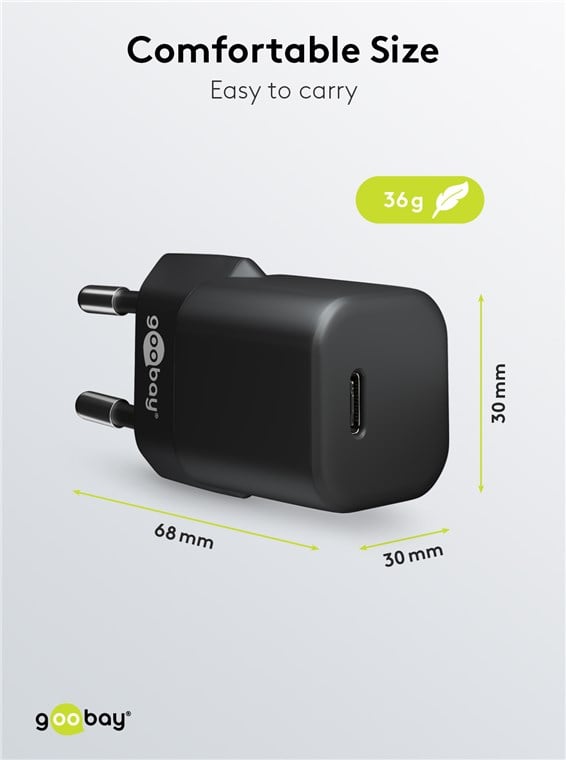 Alimentatore Caricatore Rapido USB-C™ PD GaN Nano 20W 3A Nero GOOBAY - immagine 3
