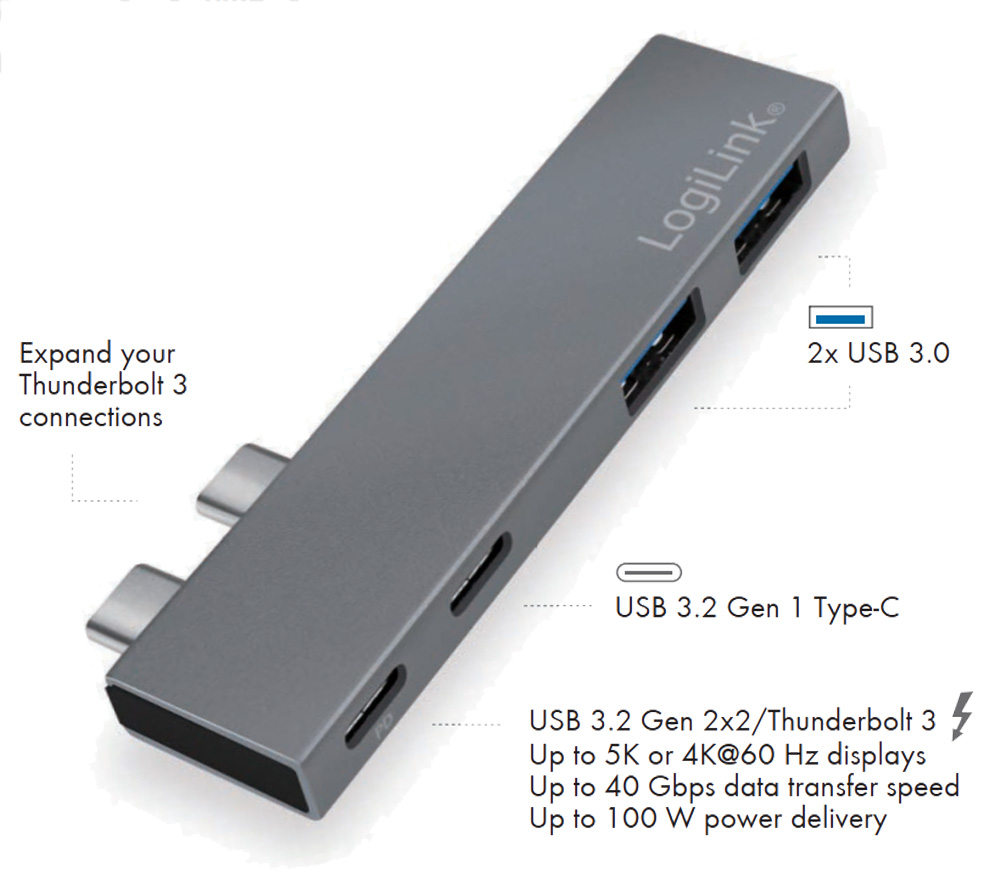 Hub USB 3.2 Gen2x2 4 Porte con PD 100W LOGILINK - immagine 3