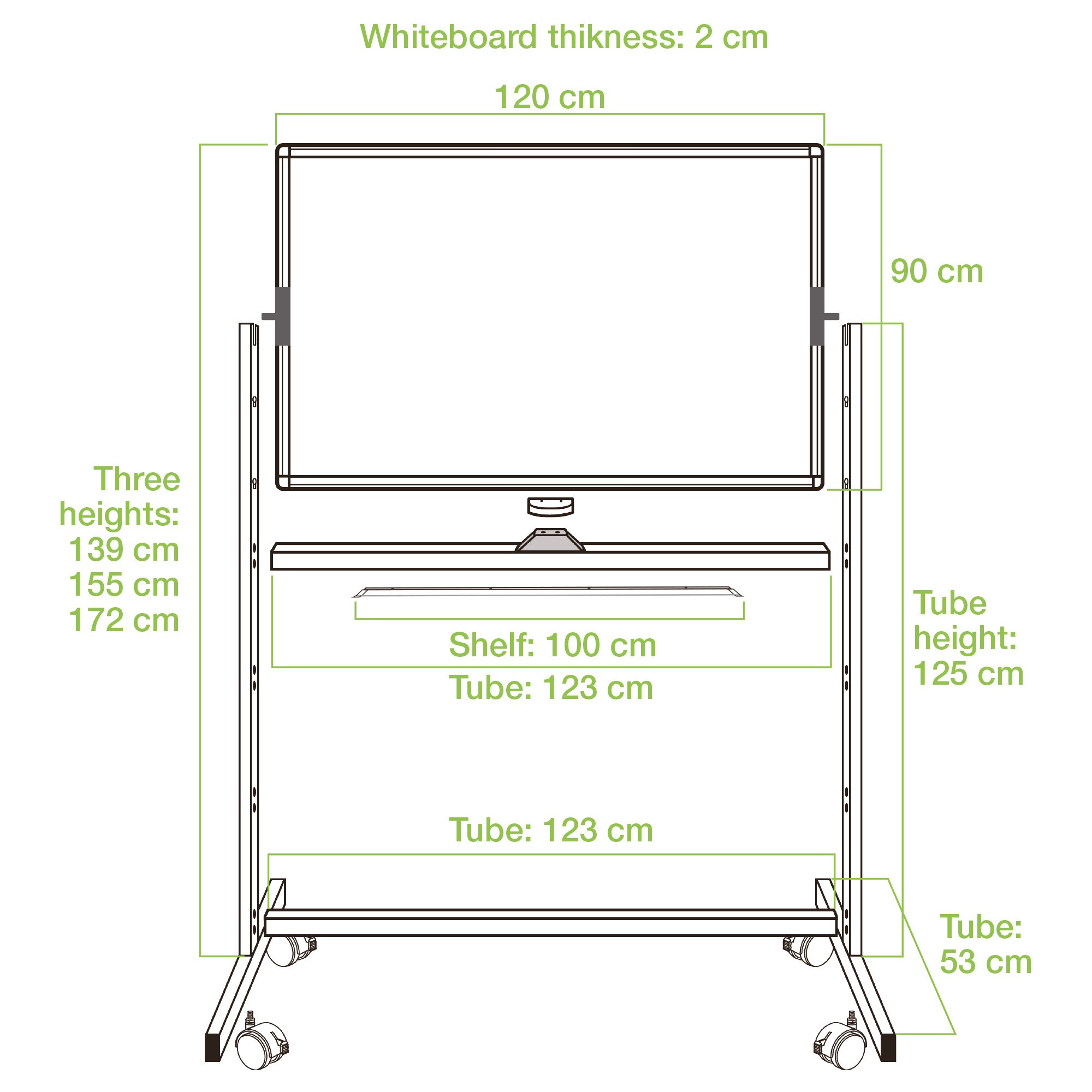 Lavagna Magnetica Bifacciale 90x120 cm con Ruote e Mensola per Pennarelli con Ganci Portablocco TECHLY - immagine 4