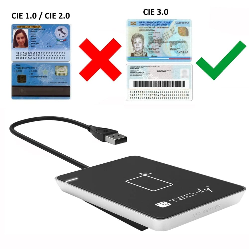 Lettore Contactless Card Reader RFID e NFC per Carta d’Identità Elettronica e Tessera Sanitaria TECHLY - immagine 3