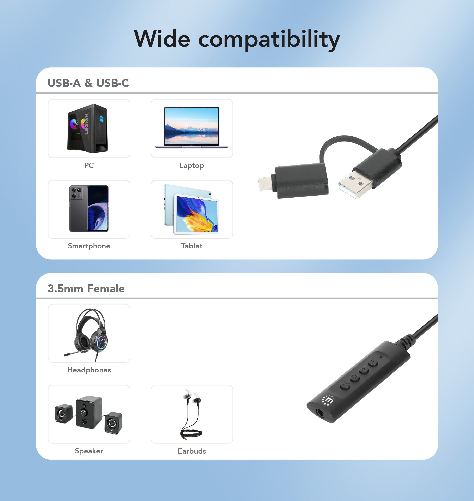 Cavo Adattatore 2-in-1 da USB-C™ e USB-A a Audio Stereo Aux da 3,5 mm MANHATTAN - immagine 4