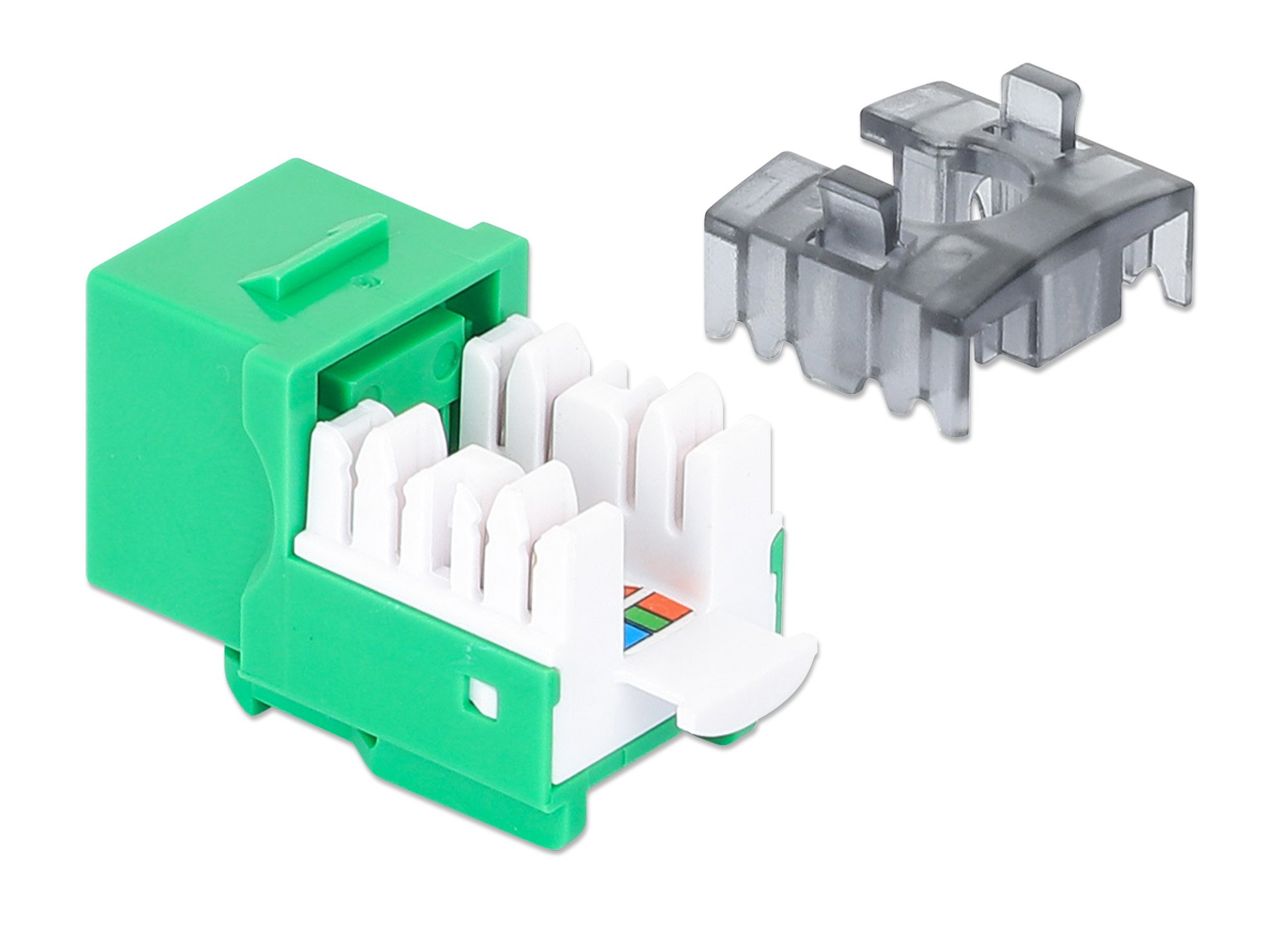 Frutto Keystone Slim Cat.6 per Cavo Rigido con Supporto Punch-Down 25 pz Verde INTELLINET - immagine 3