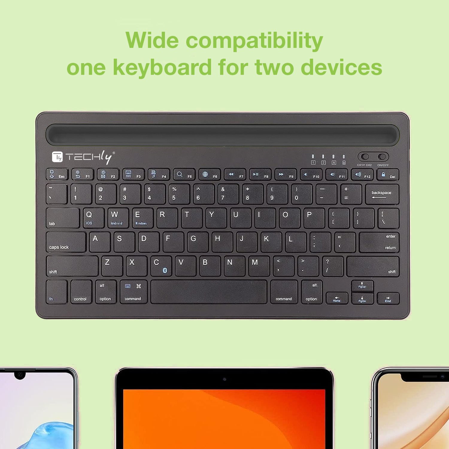 Mini Tastiera Wireless 78 Tasti a 2 Canali con Tasti di Scelta Rapida e Stand per Tablet TECHLY - immagine 4
