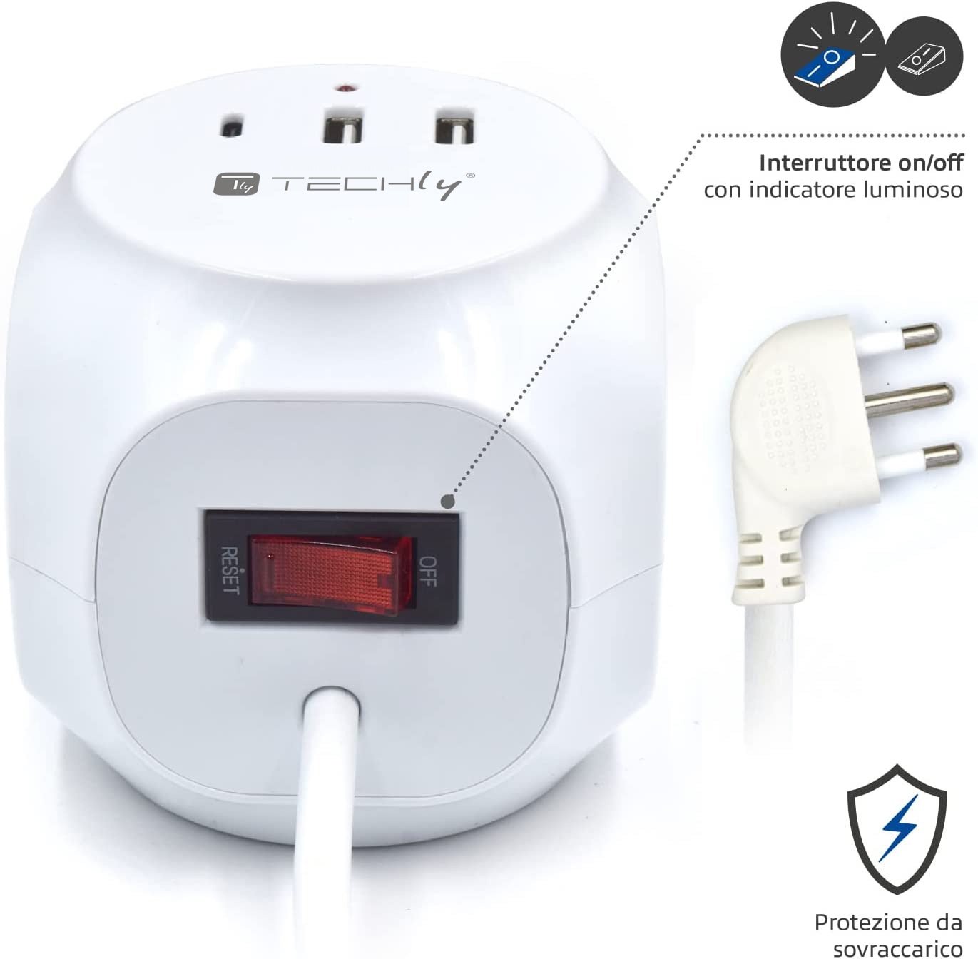 Multipresa a Cubo 3 Posti con 2 Porte USB-A e 1 USB-C™ QC3.0 TECHLY - immagine 4
