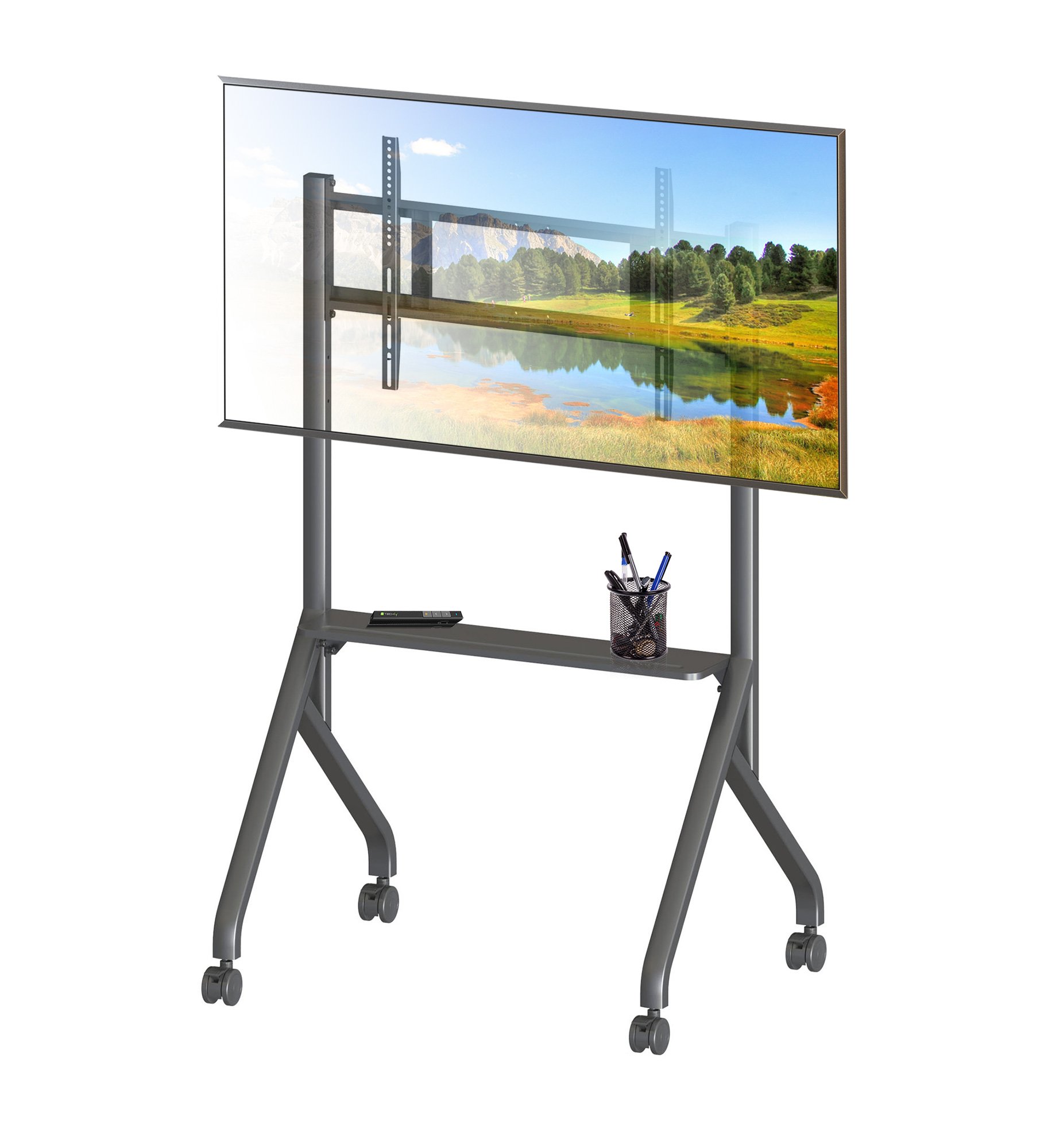 Supporto Mobile da Pavimento Multifunzione per TV LCD/LED/Plasma 65-100'' Nero TECHLY - immagine 4
