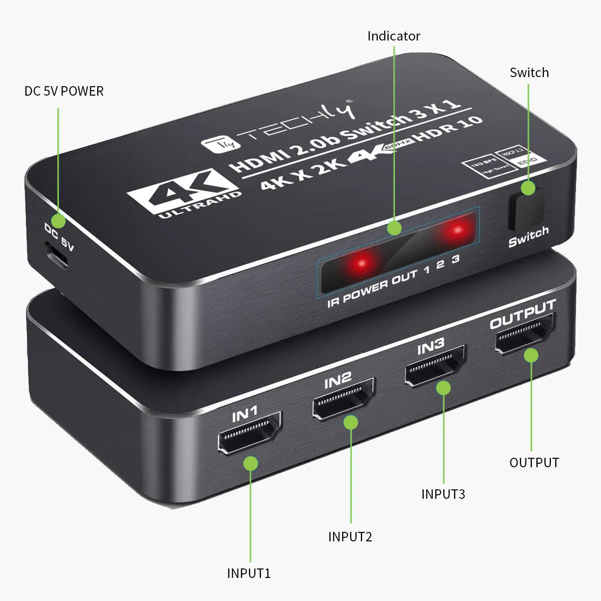 Switch HDMI 2.0b 3in 1out 4K HDR HDCP2.2 con Telecomando TECHLY - immagine 3