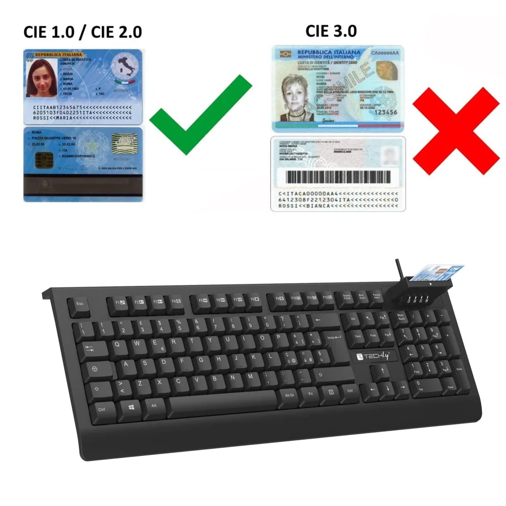 Tastiera USB con Lettore Smart Card Integrato per CNS CIE e CRS Tessera Sanitaria TECHLY - immagine 4