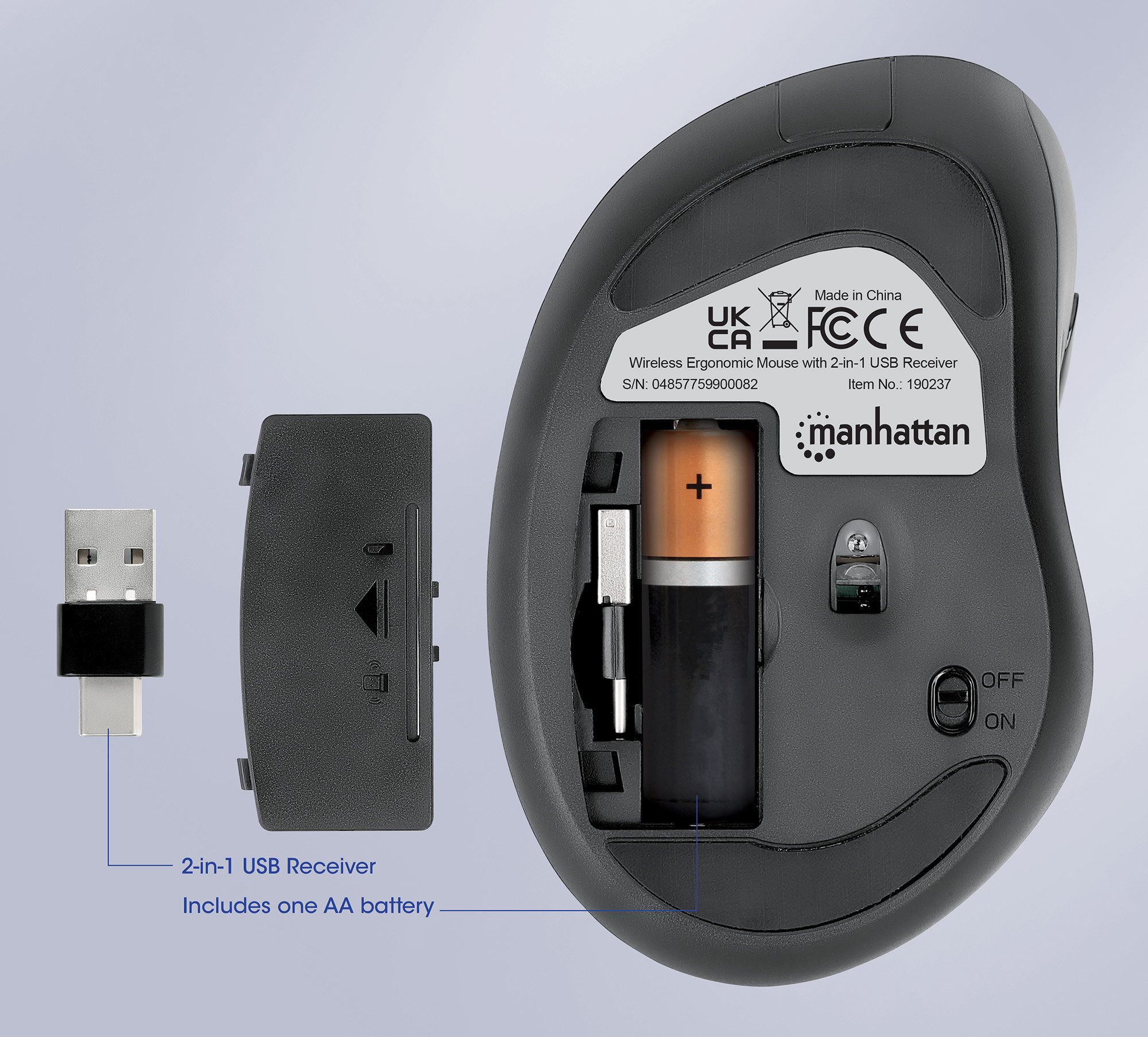 Mouse Ergonomico Wireless con Ricevitore USB-A e USB-C™ 2 in 1 MANHATTAN - immagine 8