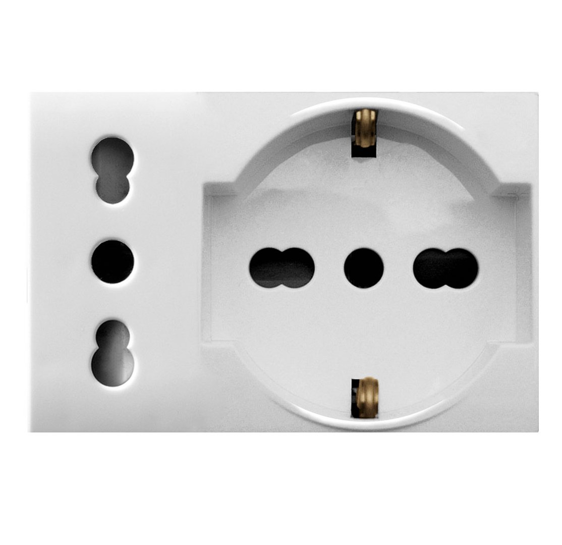 Domus S44 Presa Schuko Presa Italiana 2P+T 10/16A 250V 3 Moduli Bianco Lucido, 44109015MB AVE