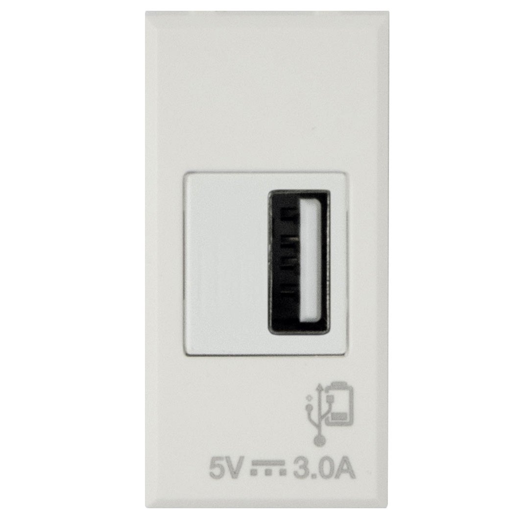 WHITEK S44 Caricatore USB-A 3A 240V 1 Modulo Bianco Opaco, 446082USB3A AVE