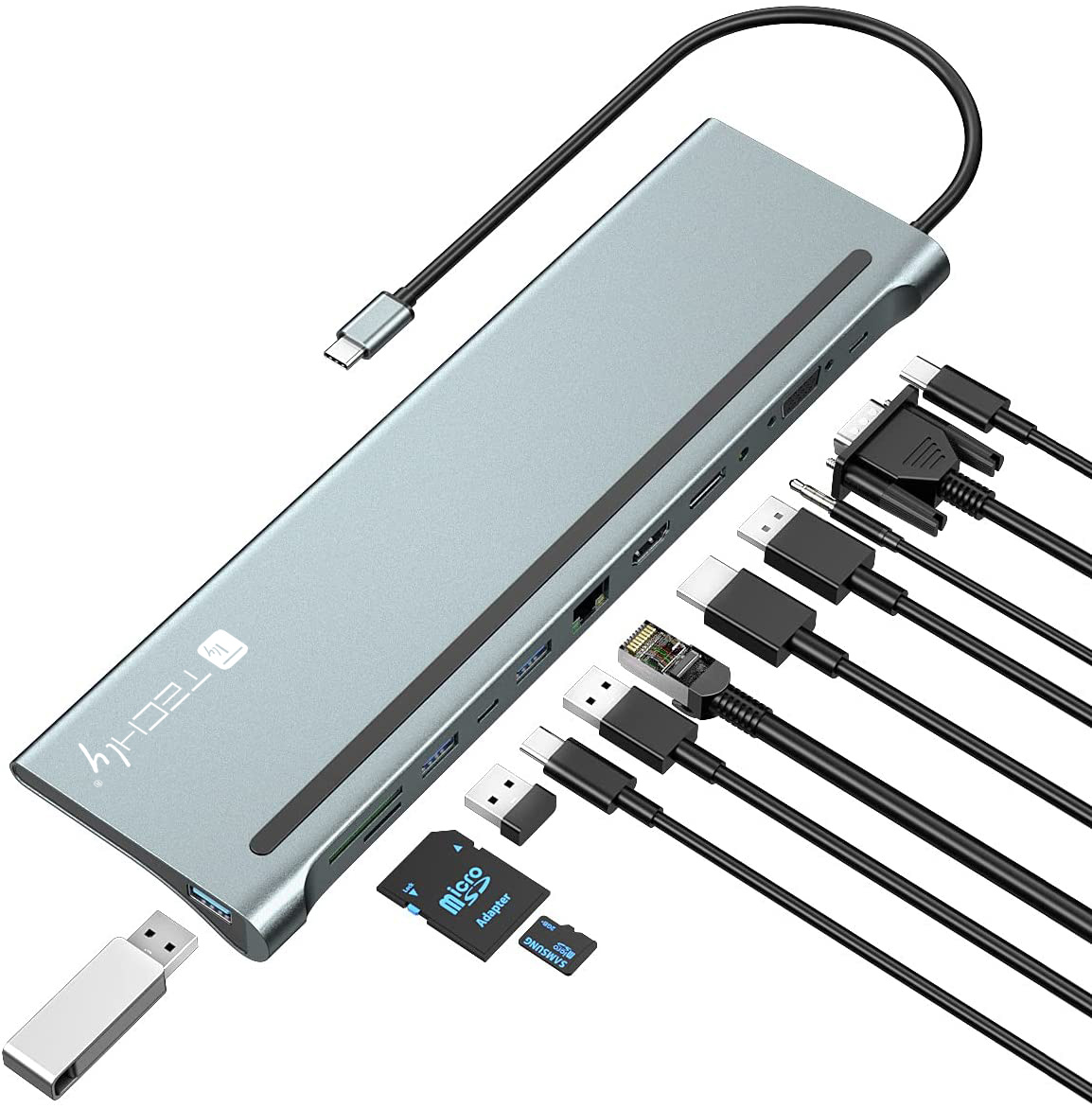 Docking Station 12 in 1 USB-C&trade; Hub VGA HDMI DP RJ45 con Lettore Micro SD/SD TECHLY