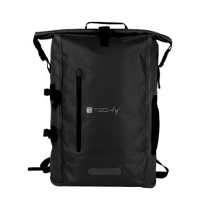 Zaino Impermeabile 25L Roll-Top con Striscia Riflettente Nero TECHLY