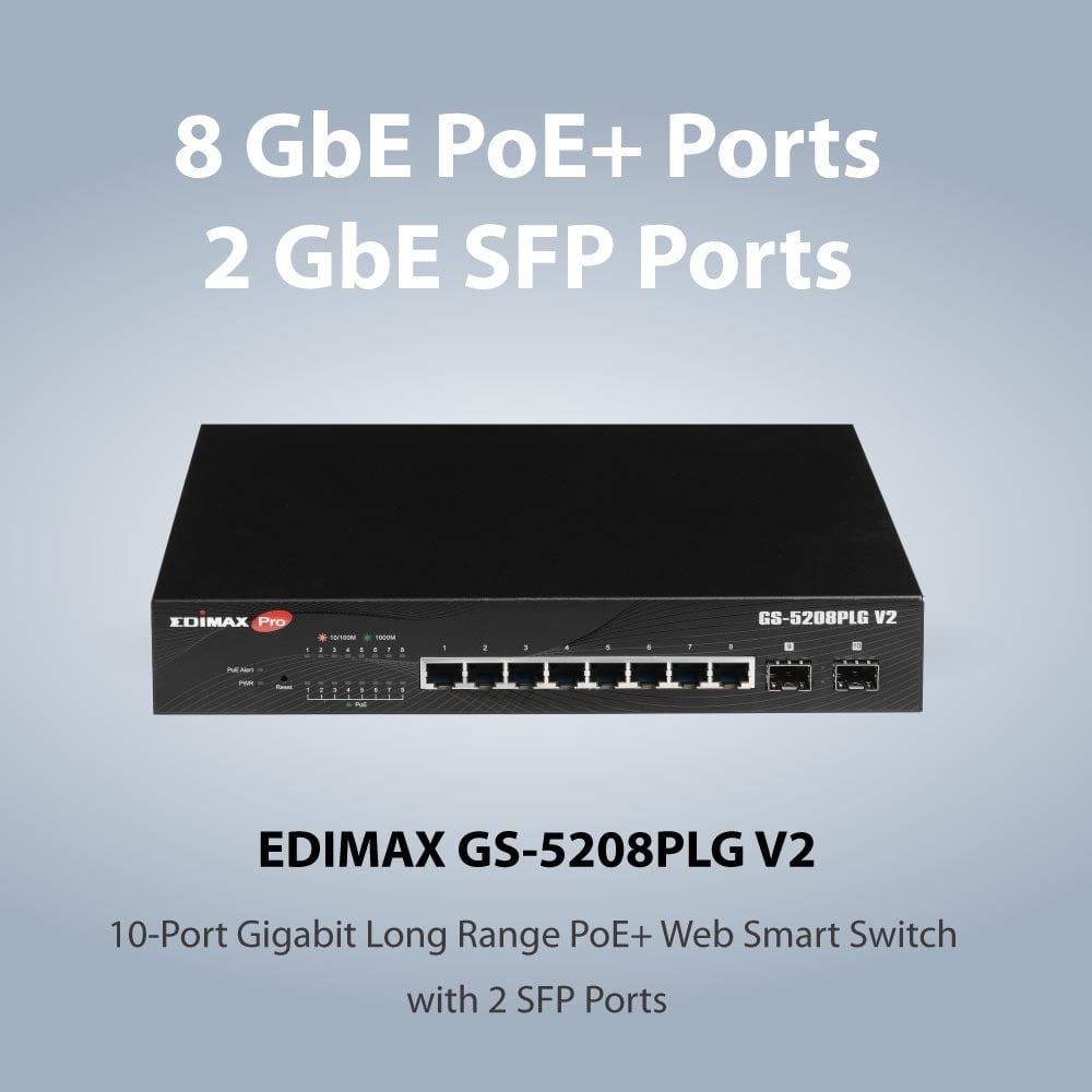 Smart Switch Web 10 porte Gigabit PoE+ 2 porte SFP, GS-5208PLG V2 EDIMAX - immagine 6