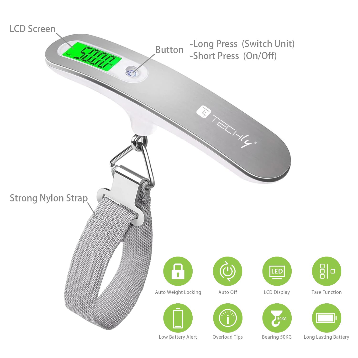 Pesa Valigie Digitale Capacità 50 kg Silver TECHLY - immagine 6