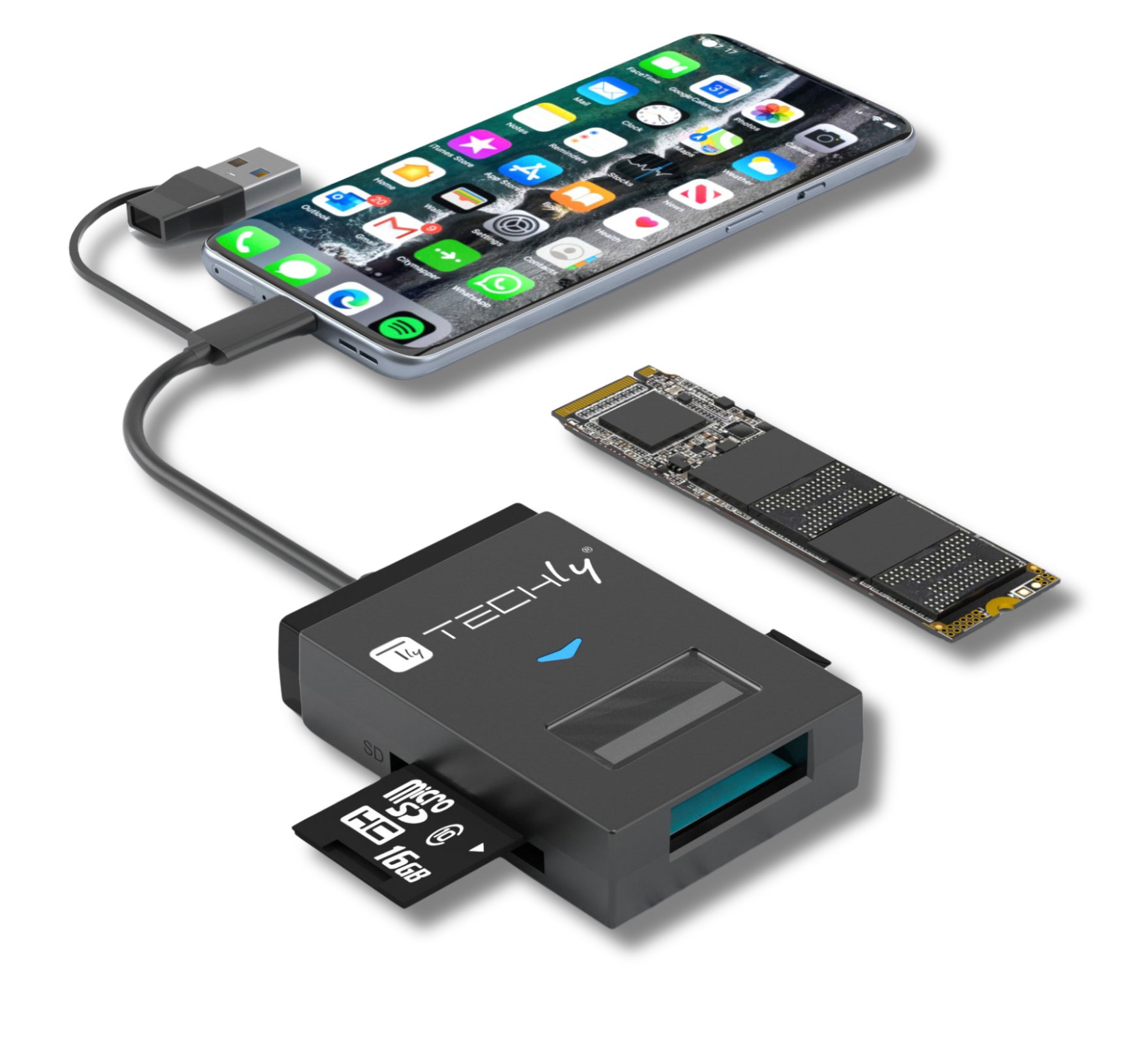 Adattatore USB-A/USB-C™ a NVME/SATA M.2 con Lettore Memorie SD/TF TECHLY - immagine 5