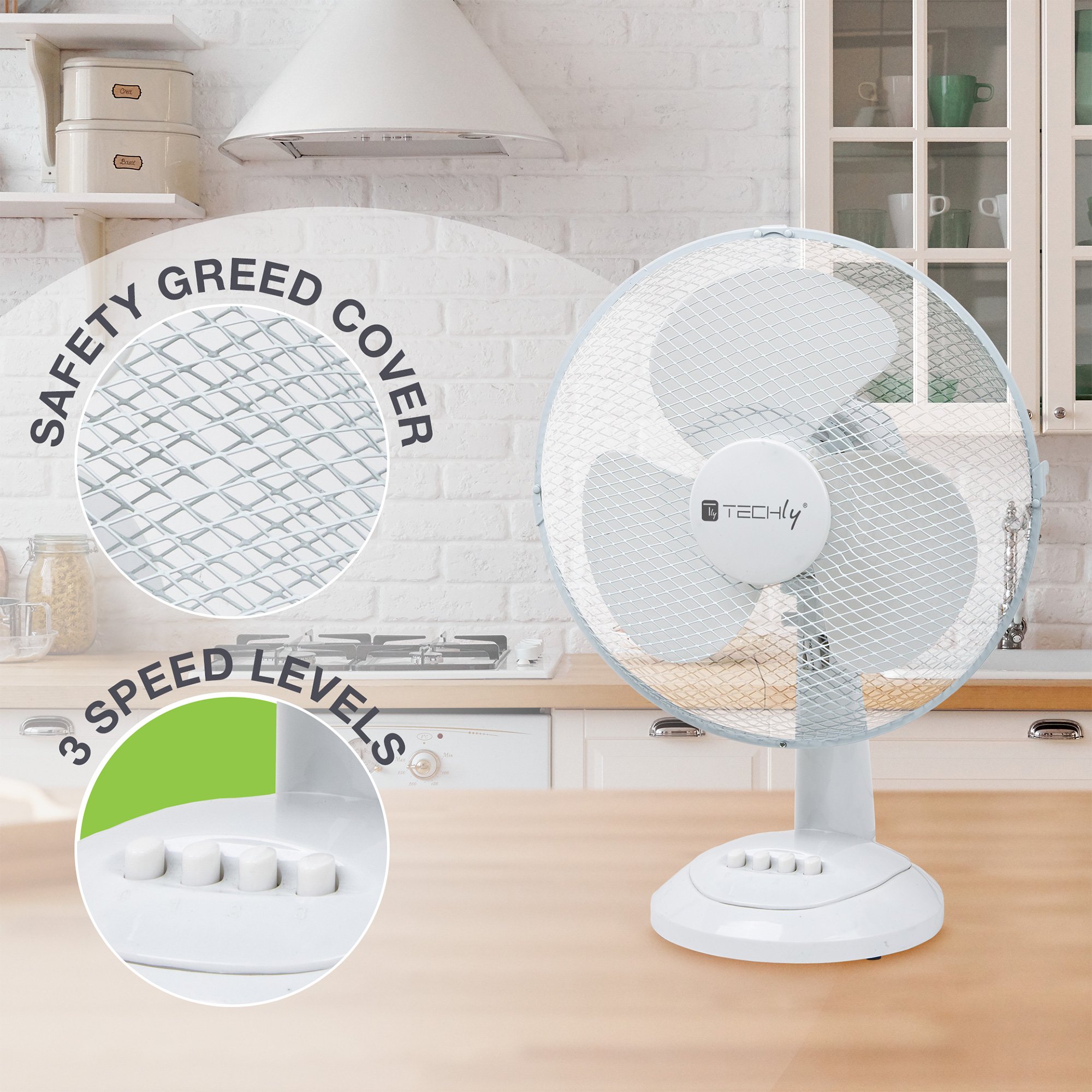Ventilatore Rotante da Tavolo Diametro 30 cm a 3 Velocità TECHLY - immagine 5