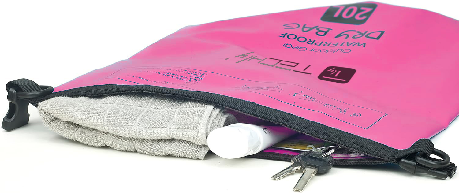 Sacca Impermeabile 20L Dry Bag con Tracolla Regolabile Fucsia TECHLY - immagine 5