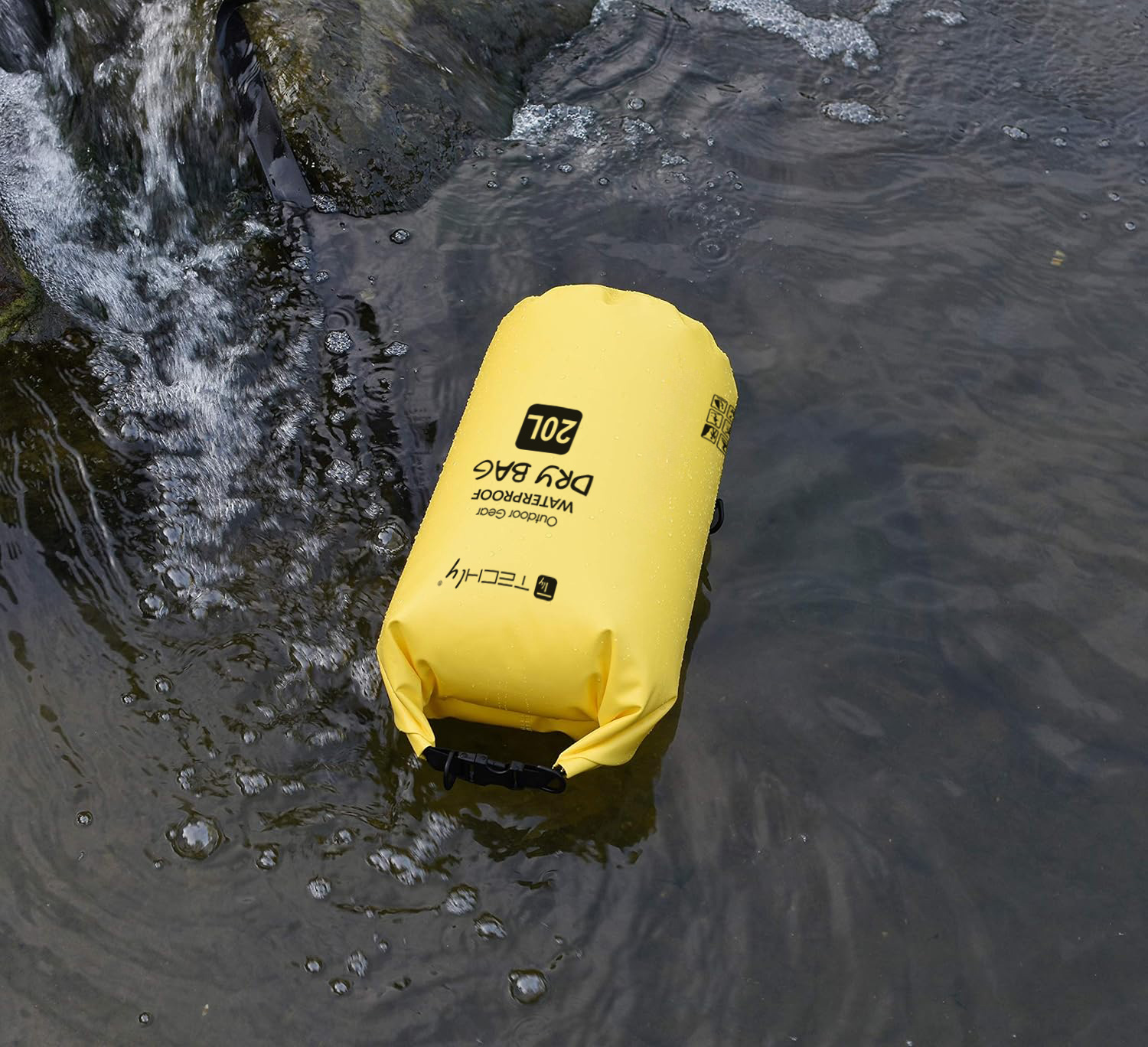 Sacca Impermeabile 20L Dry Bag con Tracolla Regolabile Giallo TECHLY - immagine 5