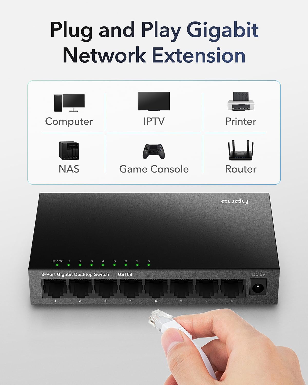 Switch Desktop Gigabit a 8 Porte, GS108 CUDY - immagine 5