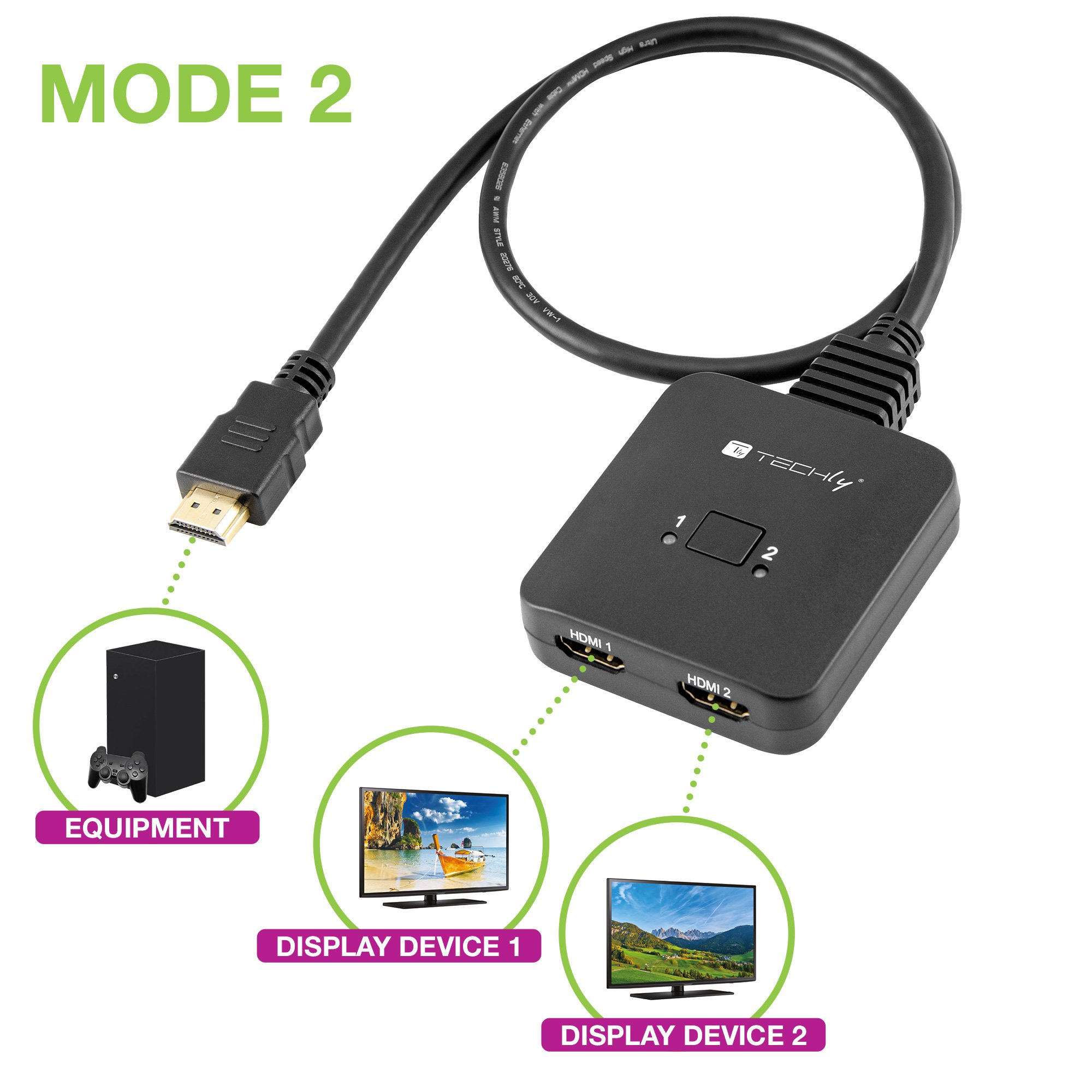 Switch HDMI 2 Porte Bidirezionale 8K 60Hz TECHLY - immagine 5