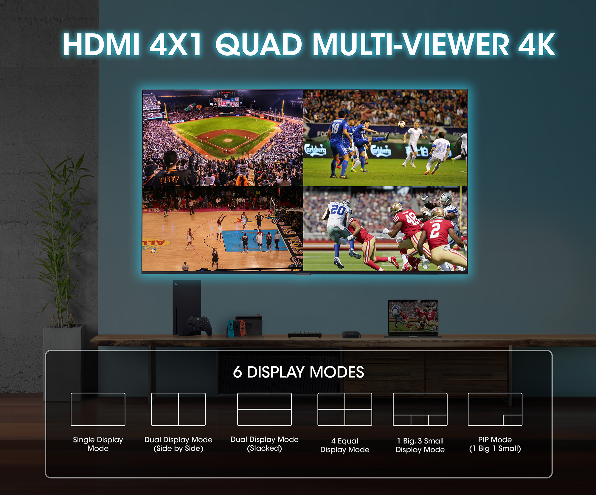 Switch Multiviewer HDMI 4K@30Hz 4x1 Nero MANHATTAN - immagine 10