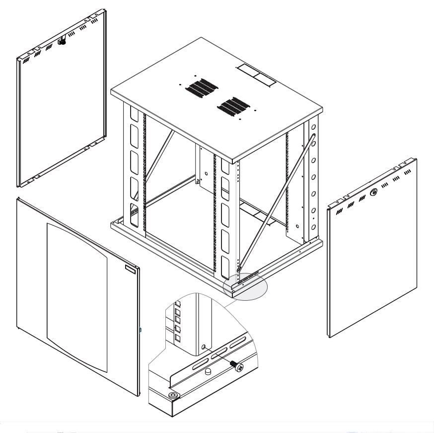 Armadio Rack 19'' a Muro 22U P 600mm L 800mm Porta Vetro Nero TECHLY PROFESSIONAL - immagine 5