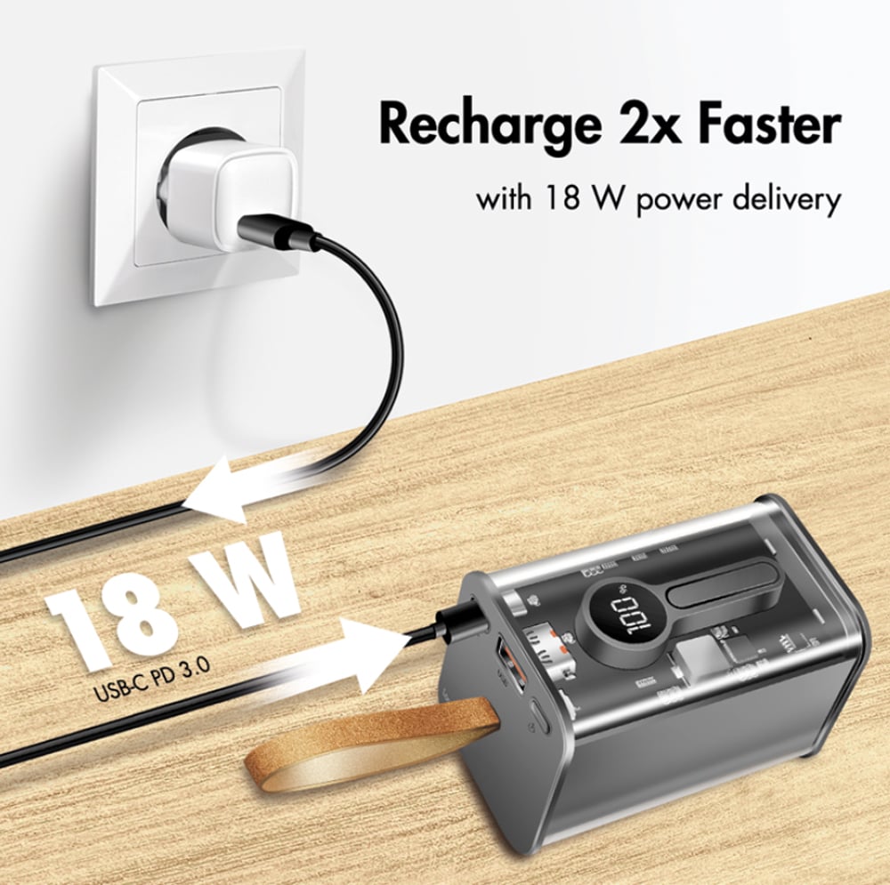 Power Bank 20000 mAh 1x USB-A 1x USB-C™ con Display PD & QC Trasparente LOGILINK - immagine 4