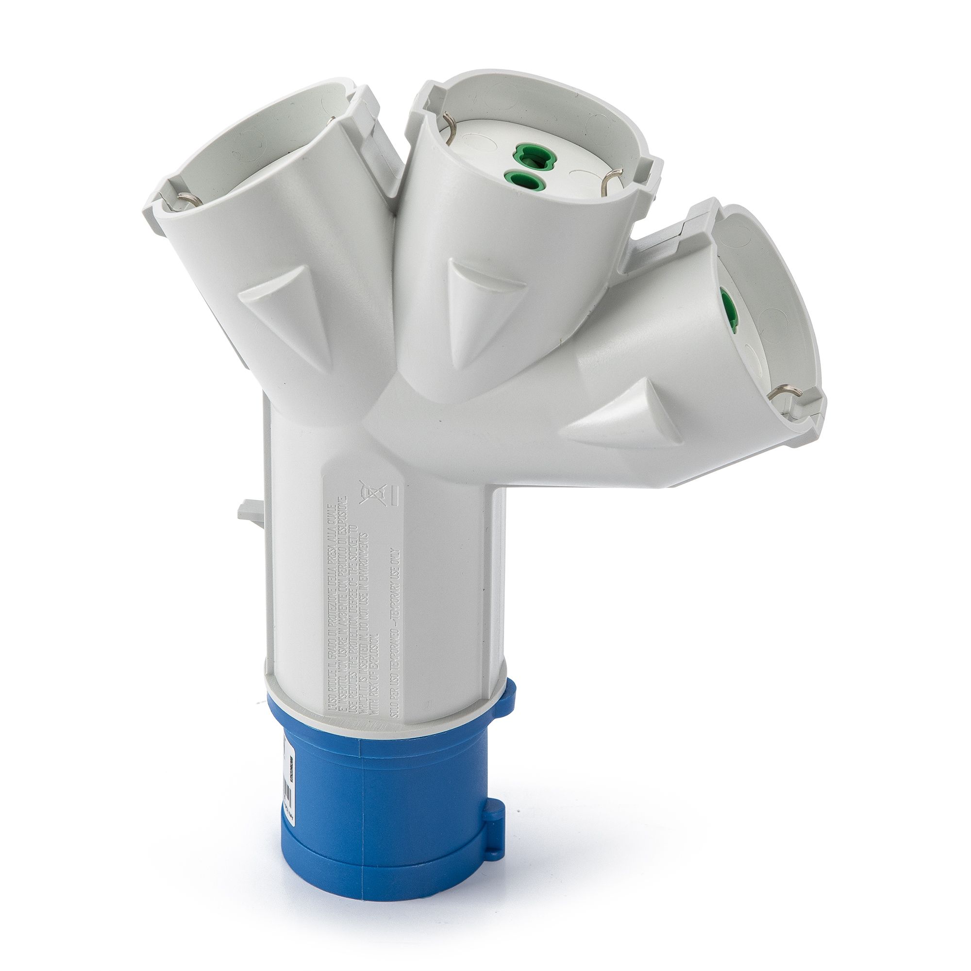Adattatore Industriale Triplex da Spina Italiana 16A a 3 Prese Bipasso Schuko FME - immagine 5