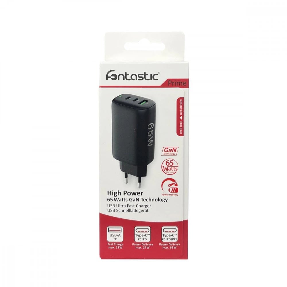 Caricabatterie GaN USB-A e 2 porte USB-C™ Power Delivery 65W Ricarica Rapida Nero FONTASTIC - immagine 4
