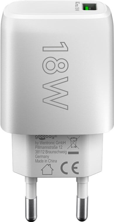 Caricabatterie Ricarica Rapida USB QC 3.0 (18 W) Bianco GOOBAY - immagine 4