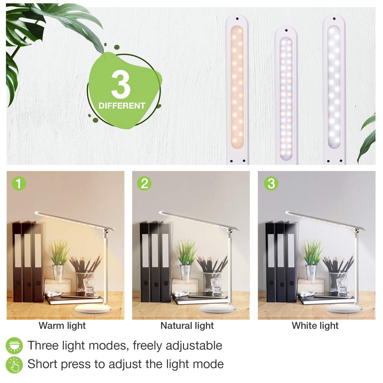 Lampada a 36 LED da Scrivania Pieghevole Dimmerabile Batteria Ricaricabile con Alimentazione USB TECHLY - immagine 4