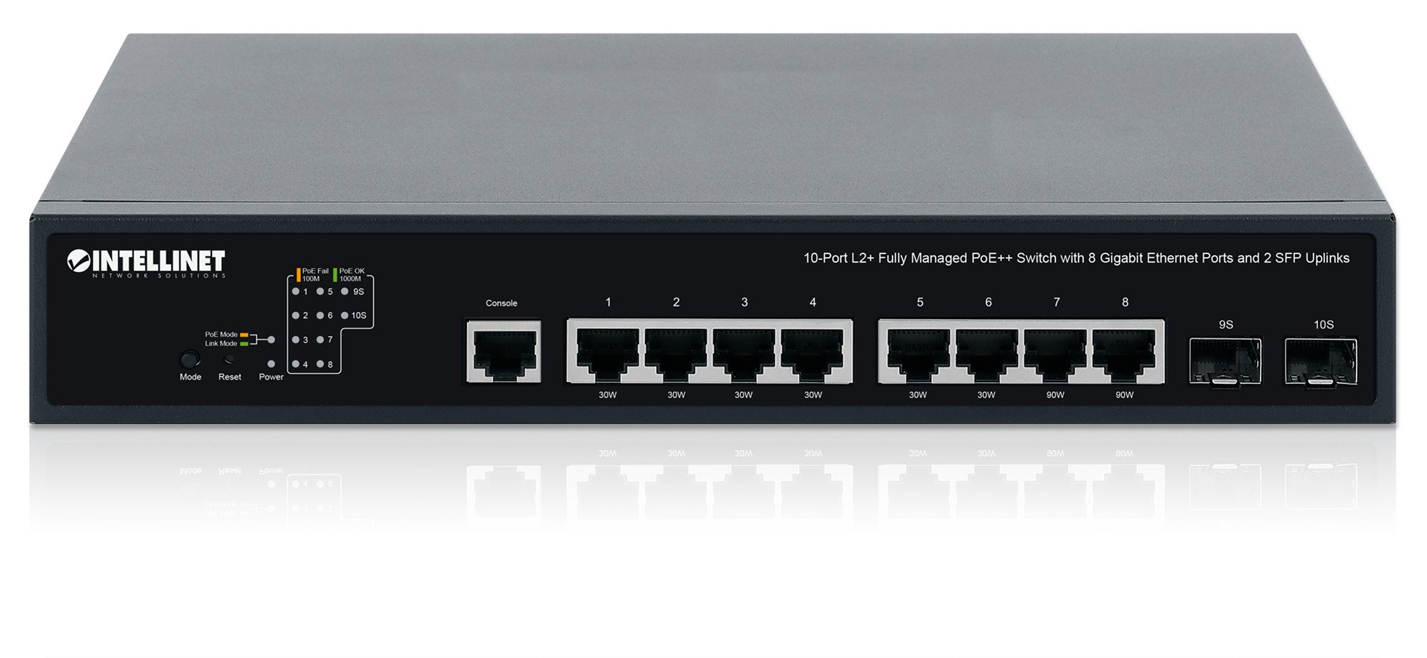 Switch PoE++ 10 porte L2 Fully Managed con 8 porte Ethernet Gigabit e 2 SFP Uplink INTELLINET - immagine 4