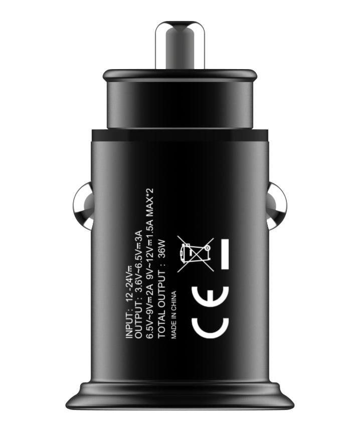 Mini Caricatore da Auto 2 Porte USB-A Ricarica veloce 36W Metallo Nero TECHLY - immagine 4