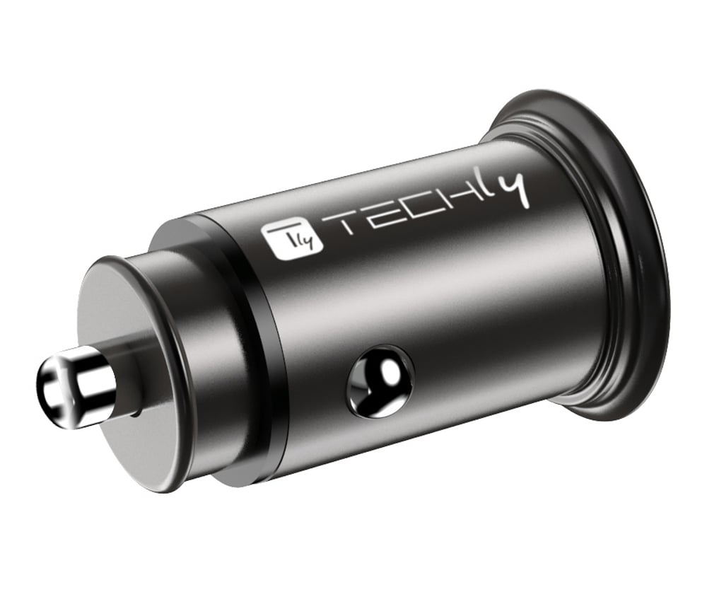 Mini Caricatore da Auto USB-A e USB-C™ Ricarica rapida 38W Metallo Nero TECHLY - immagine 4