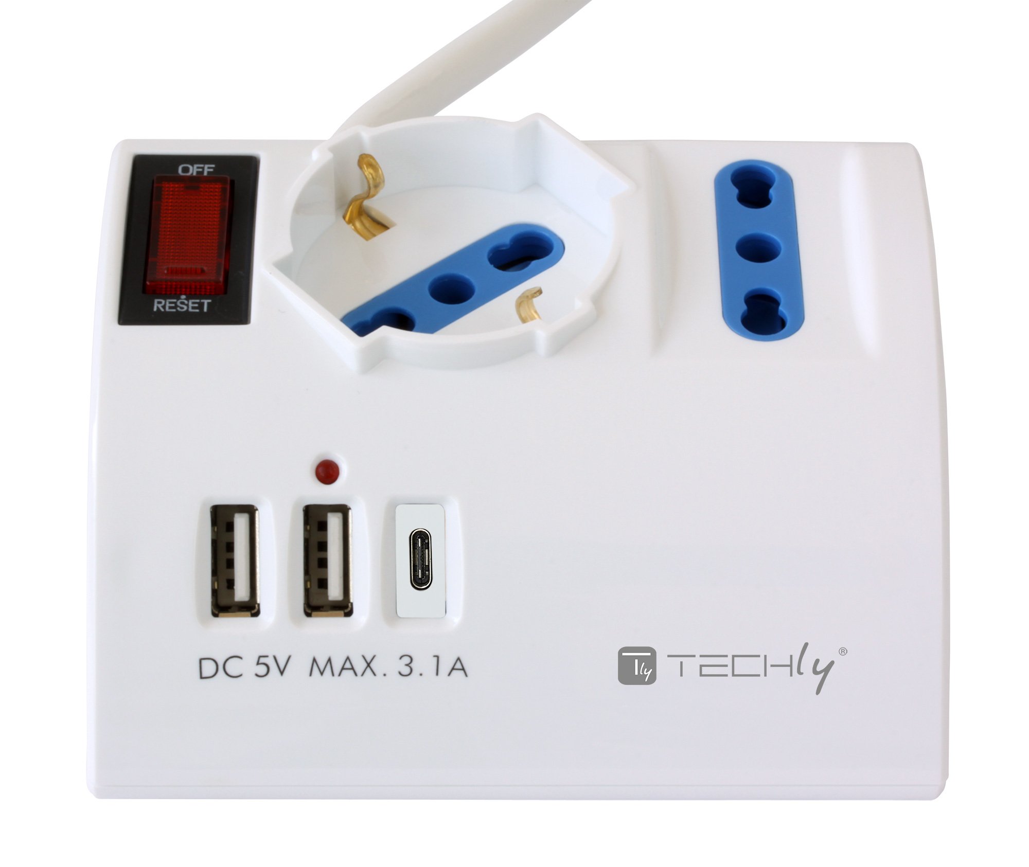 Multipresa da Tavolo 3 Posti con 2 Porte USB-A e 1 Porta USB-C&trade; QC3.0 TECHLY - immagine 4