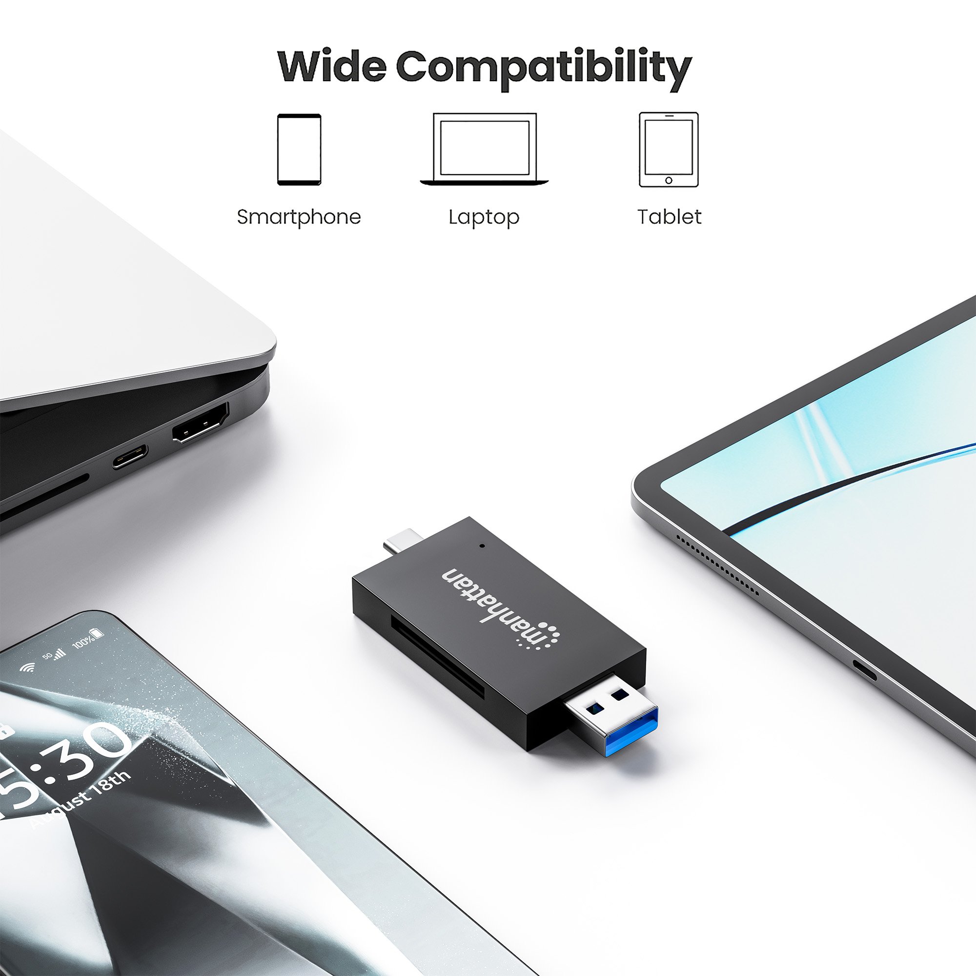 Lettore/Scrittore USB 3.0 Combo USB-C™/USB-A Multi-Schede MANHATTAN - immagine 6