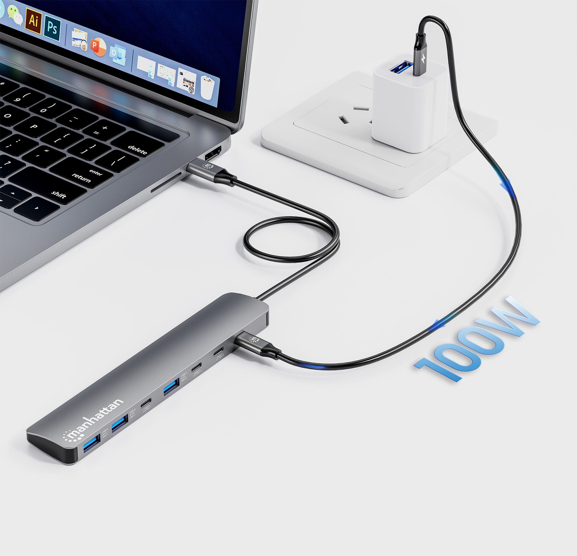 Hub 7 porte USB3.2 10G/5G 4x USB-C™ + 3x USB-A con Power Delivery MANHATTAN - immagine 6