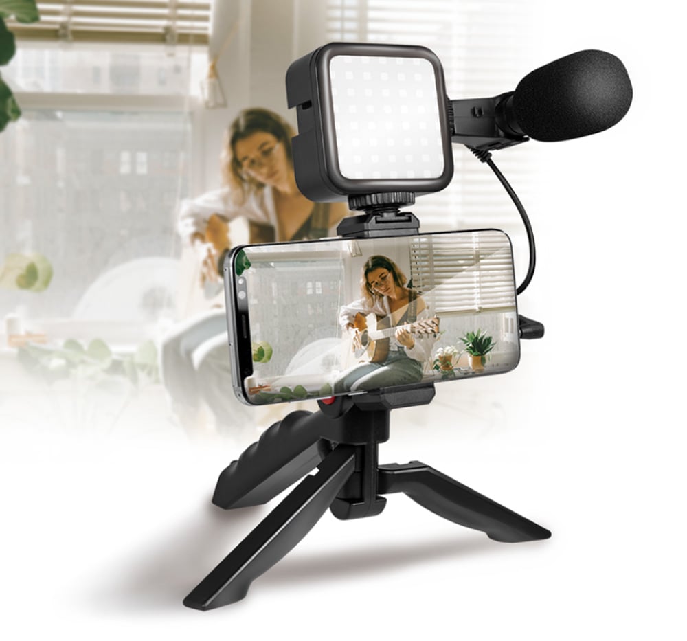 Kit Vlogger Treppiede per Smartphone 4,7''–7'' con Luce LED e Microfono Direzionale LOGILINK