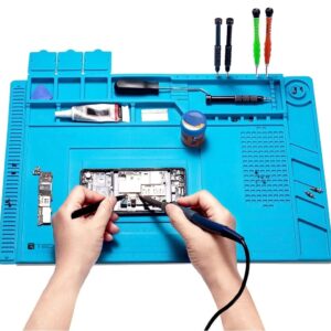 Tappeto da Saldatura e Riparazione Antistatico Antiscivolo Magnetico 45 x 30 cm in Silicone Blu TECHLY