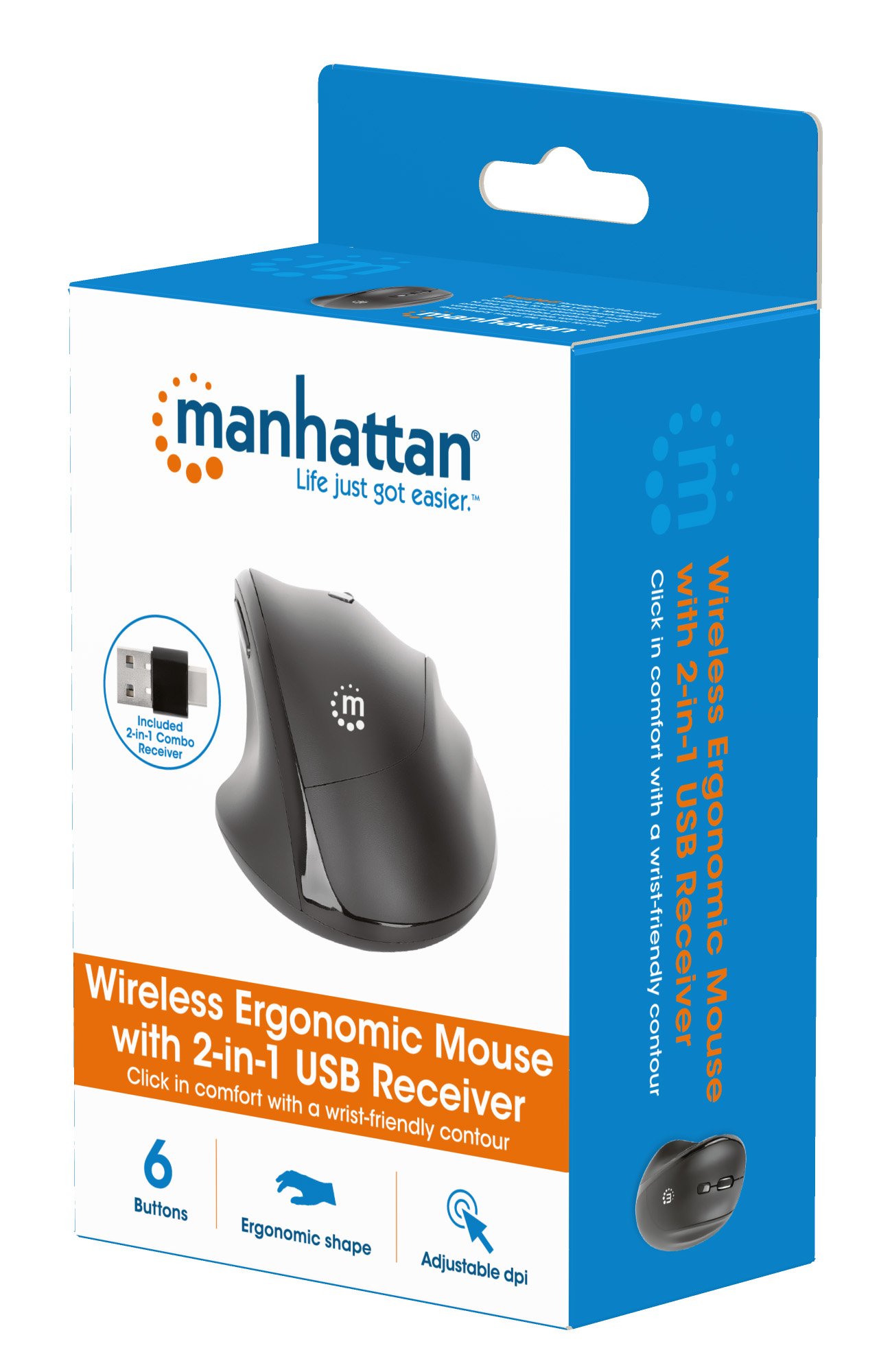 Mouse Ergonomico Wireless con Ricevitore USB-A e USB-C™ 2 in 1 MANHATTAN - immagine 10