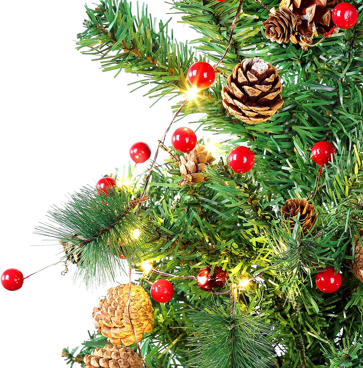 20 Luci LED in Filo d'argento Pigne e Bacche Rosse GOOBAY
