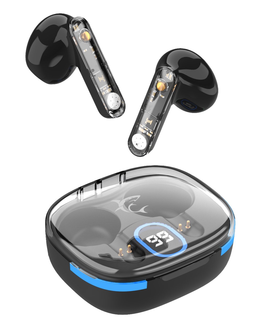 Auricolari Wireless Bluetooth v5.3 Custodia di Ricarica con Display Nero WHITE SHARK