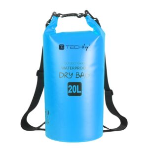 Sacca Impermeabile 20L Dry Bag con Tracolla Regolabile Azzurro TECHLY
