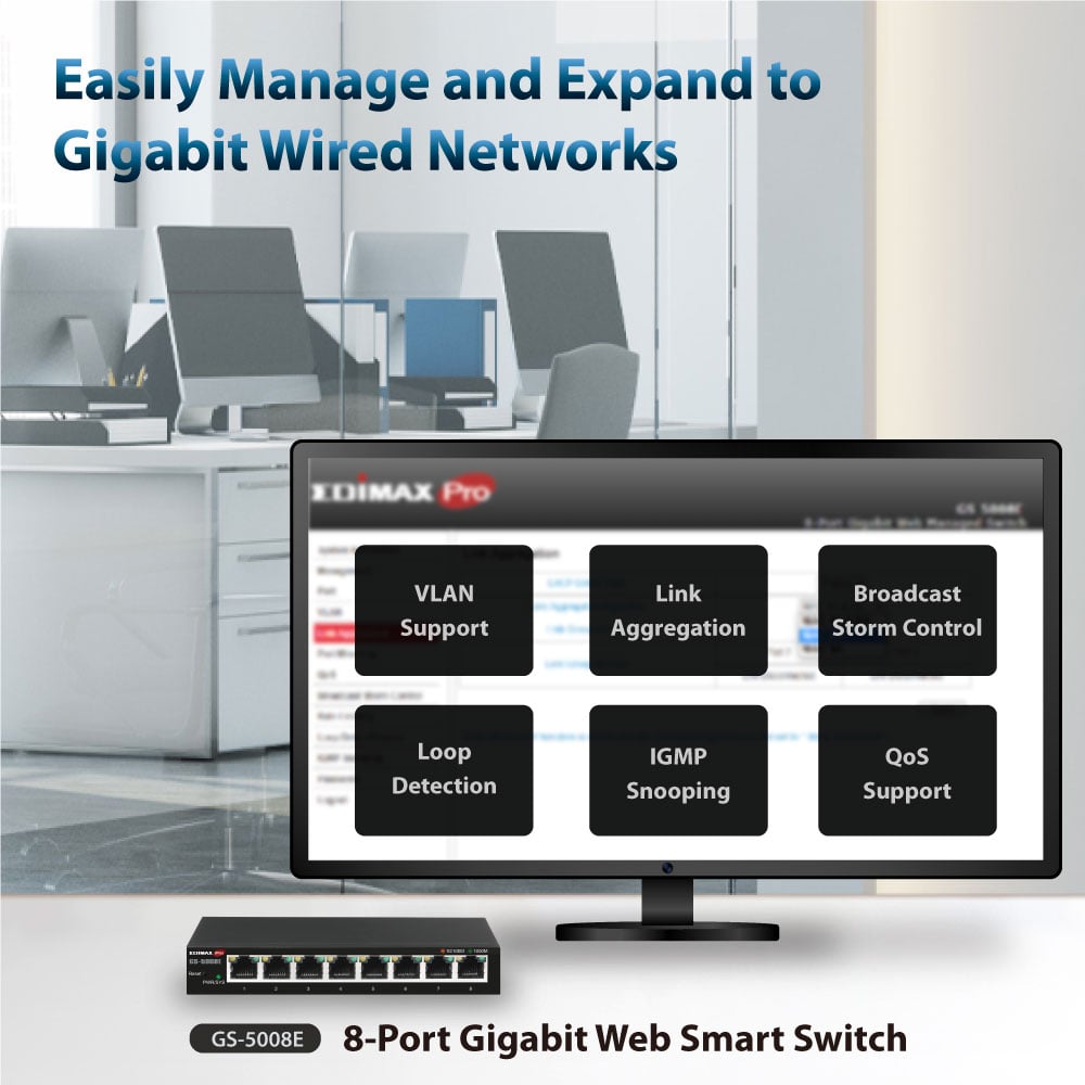 Smart Switch Web Gigabit 8 porte, GS5008E EDIMAX - immagine 7