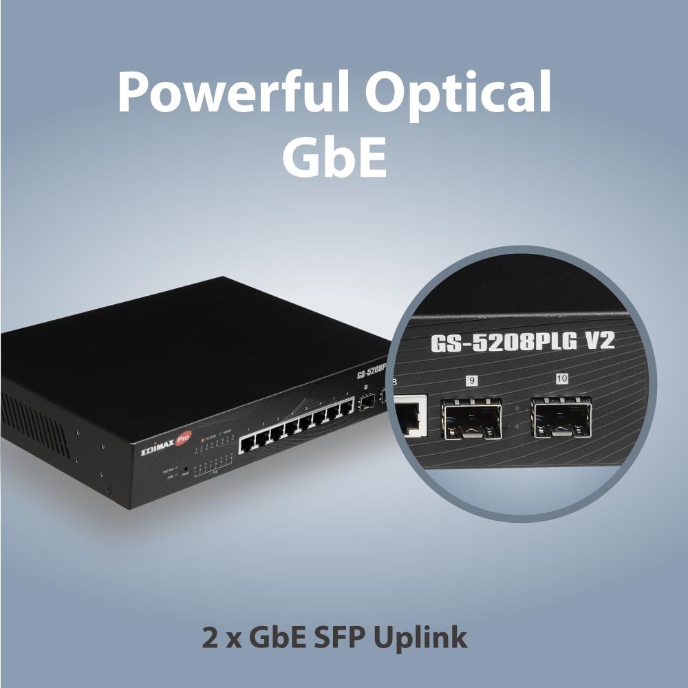 Smart Switch Web 10 porte Gigabit PoE+ 2 porte SFP, GS-5208PLG V2 EDIMAX - immagine 7