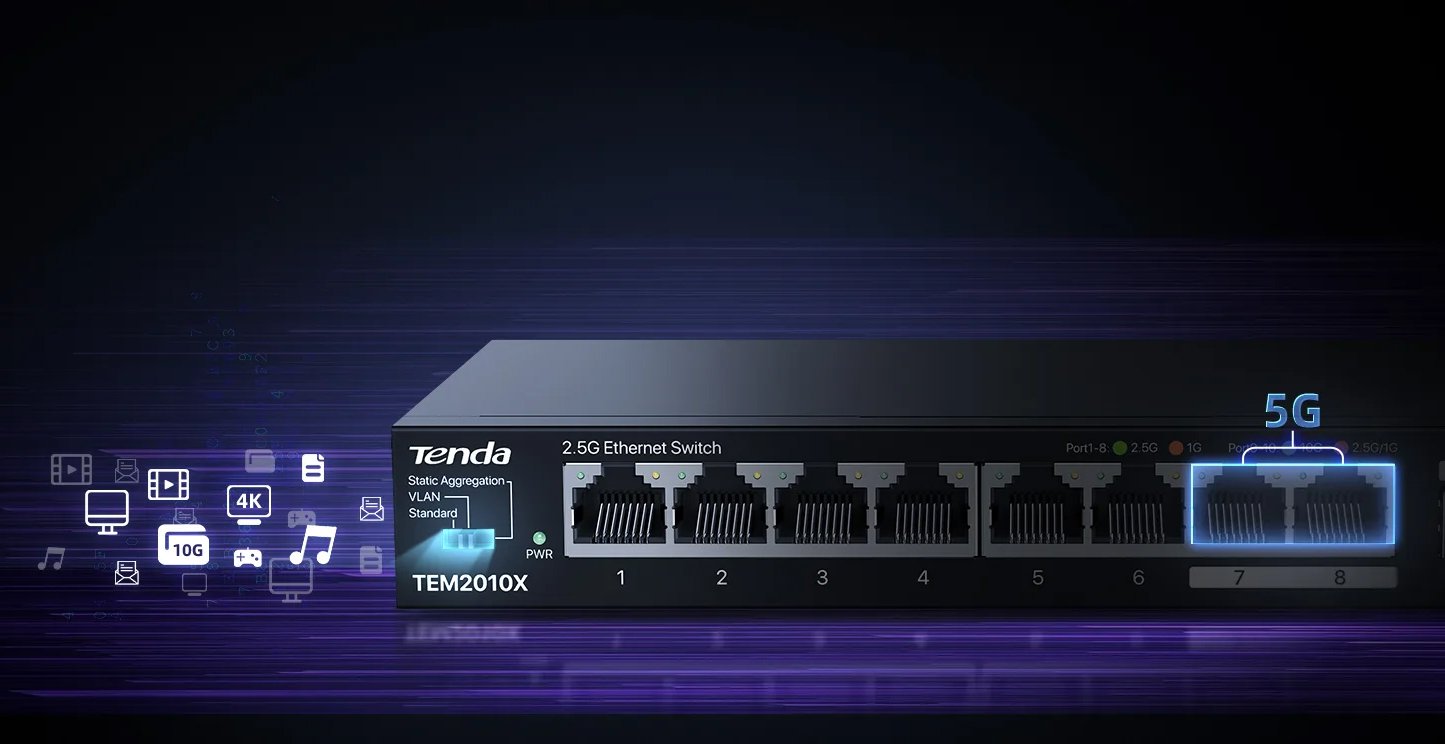 Switch con 8 porte 2.5G Ethernet e 2 porte SFP+ da 10G, TEM2010X TENDA - immagine 6