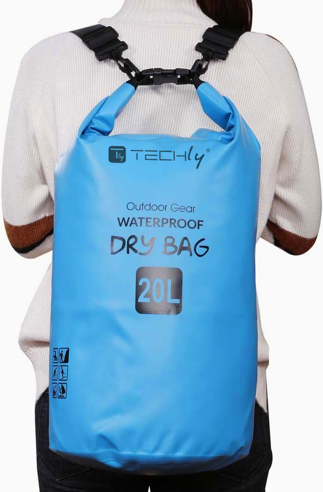 Sacca Impermeabile 20L Dry Bag con Tracolla Regolabile Azzurro TECHLY - immagine 6